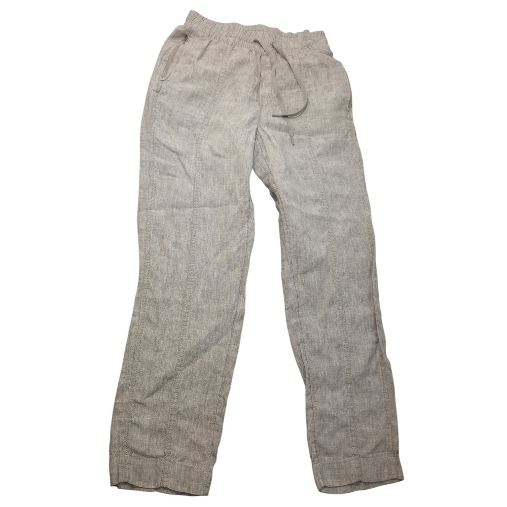 Athleta Cabo Linen Pants Women Brown Heater Tan Striped Relaxed Fit XXS Pull On